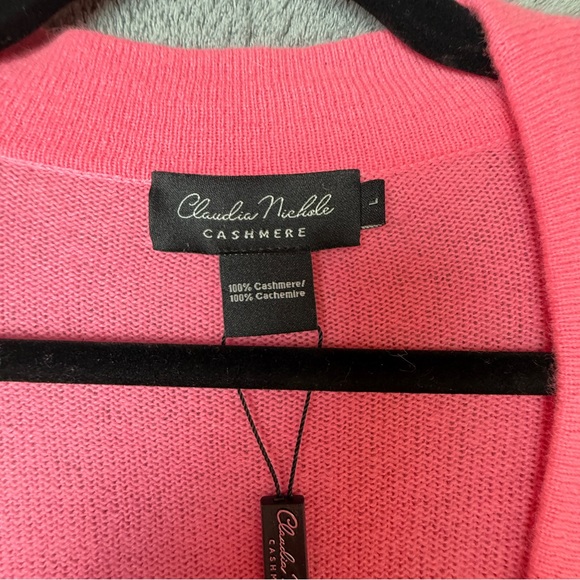 NEW! 100% Cashmere Claudia Nichole Bright Pink Cardigan Sweater Size Large NWT - Picture 6 of 15